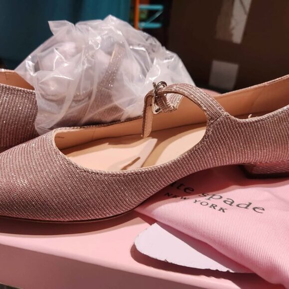 New in Box Kate Spade Mallory Pink / Rose Gold Metallic Mary Jane Flats Size 7 - Picture 2 of 9